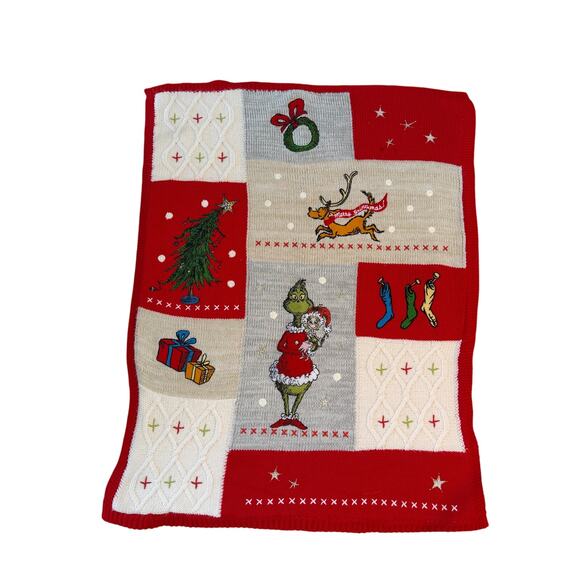 Pottery Barn Kids Dr. Suess The Grinch Holiday Heirloom Patchwork Blanket 30x40